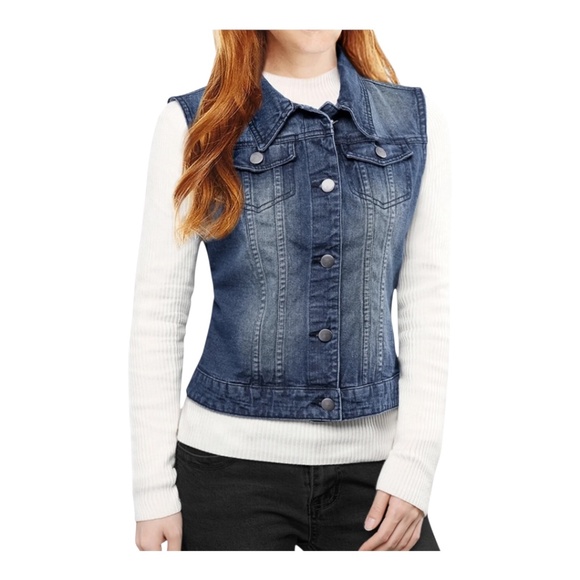 Allegra K Denim Blue with Fade Button Down Vest Size XXL New with Tag - Picture 1 of 11